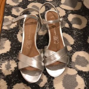 Silver block heel sandals size 7